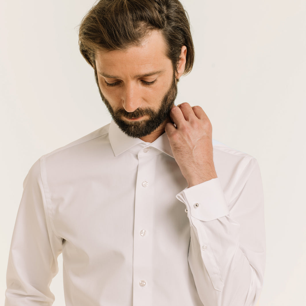 Tailored shirt in white double-twisted poplin with French cuffs