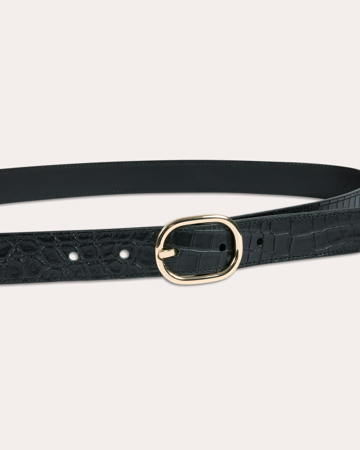 Ceinture en cuir noir embossée crocodile