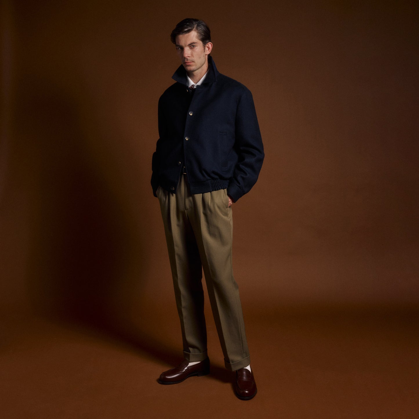 Blouson marine en laine cachemire