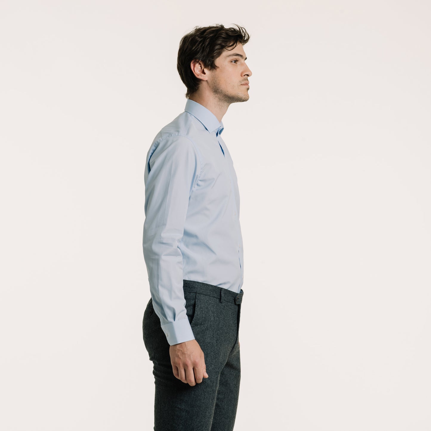 Fitted shirt in blue double-twisted poplin