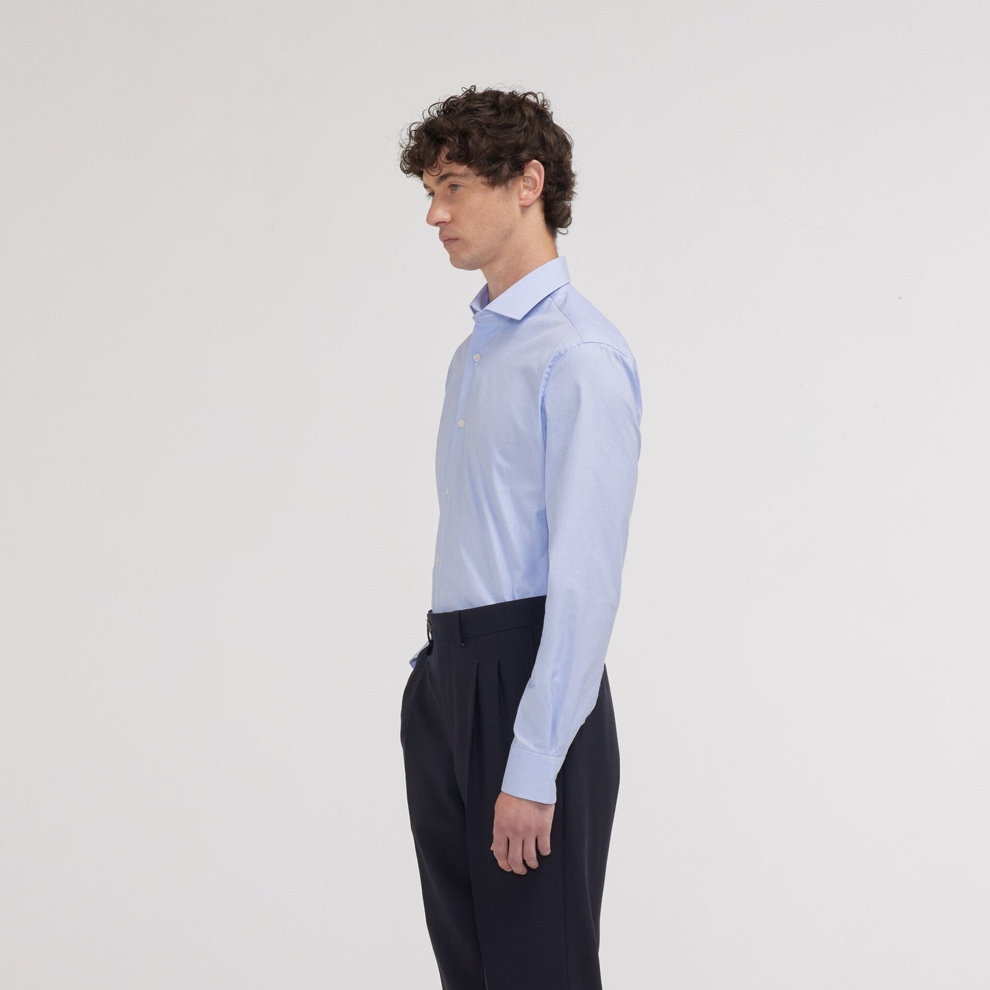 Chemise cintrée en oxford double retors pied de puce bleue