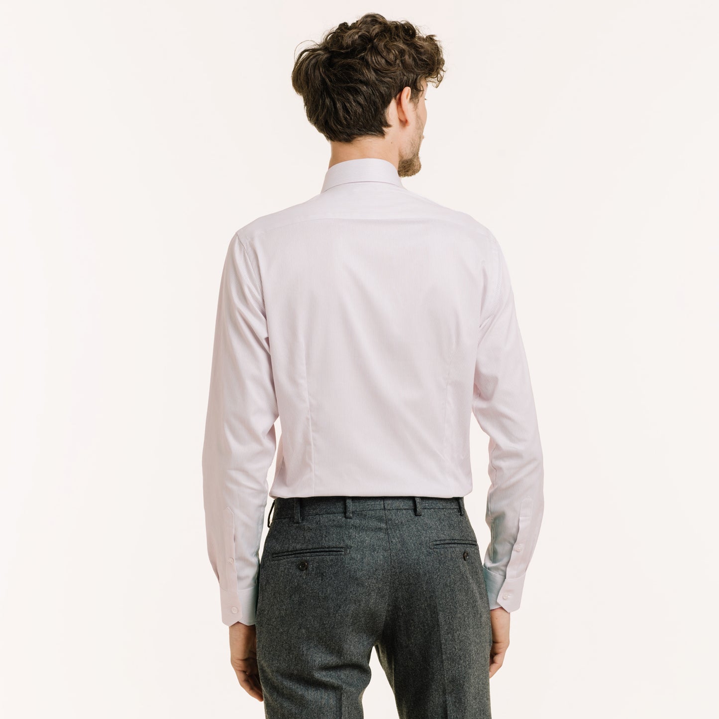 Slim-fit twill shirt with fine red stripes