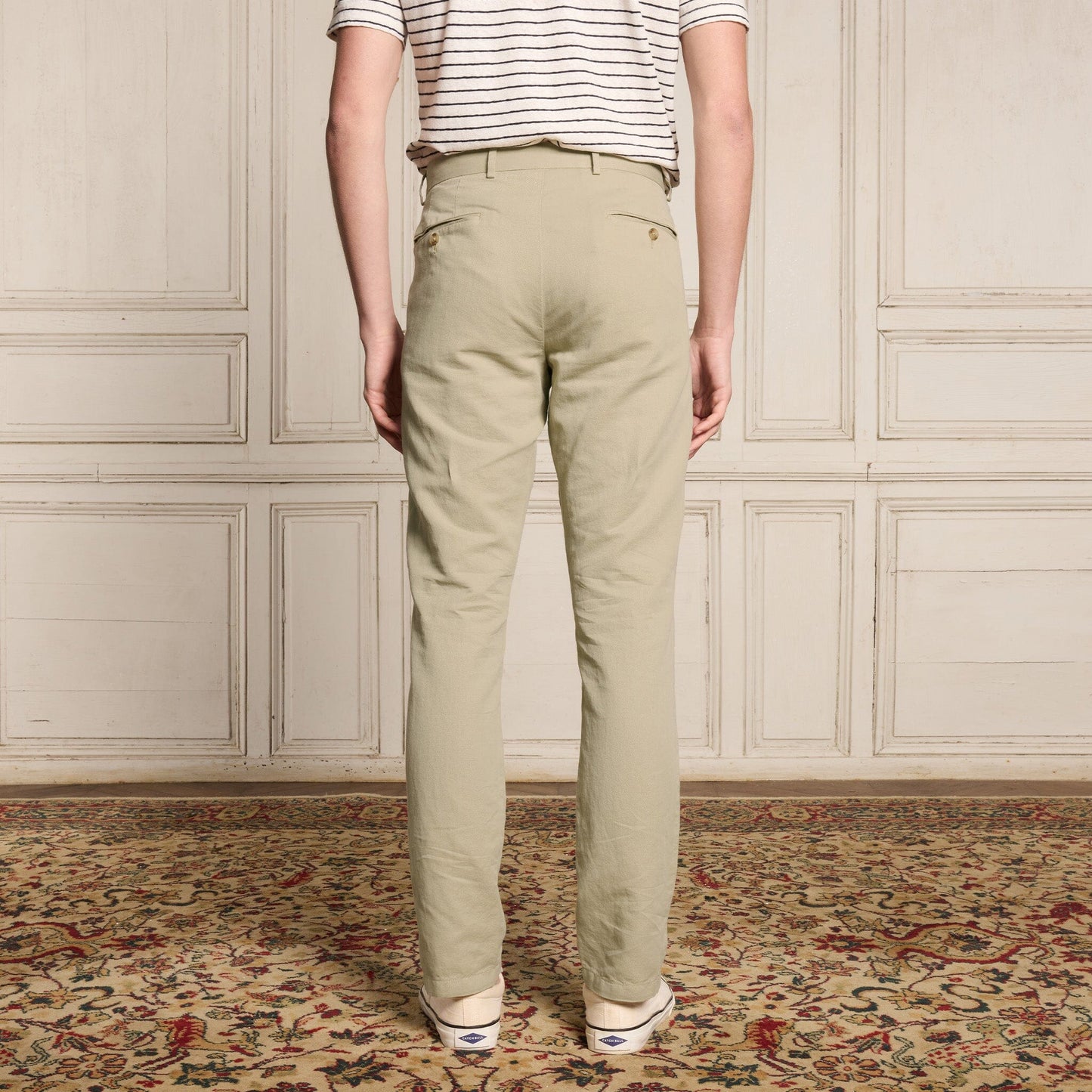 Chino en coton et lin beige clair