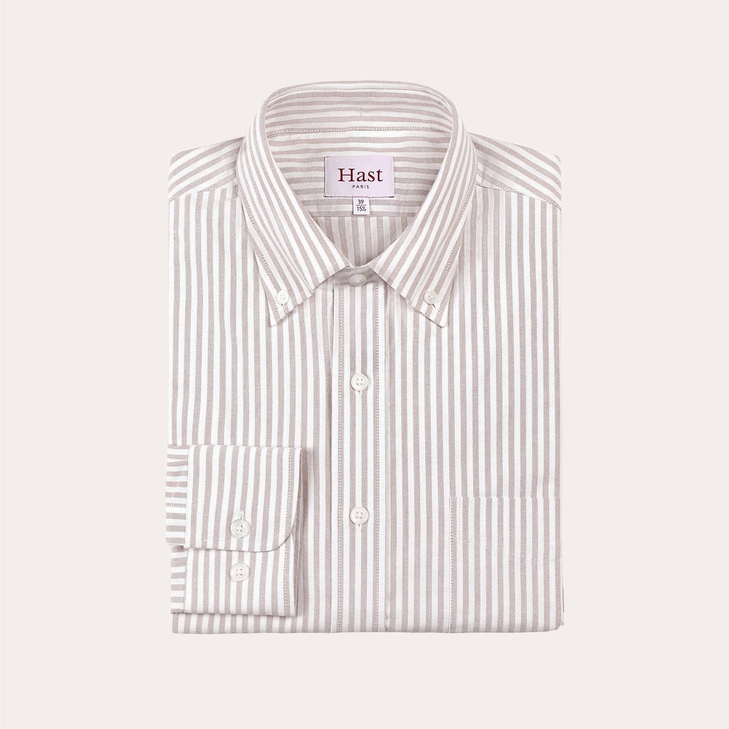 Chemise en coton biologique à rayures beiges et blanches