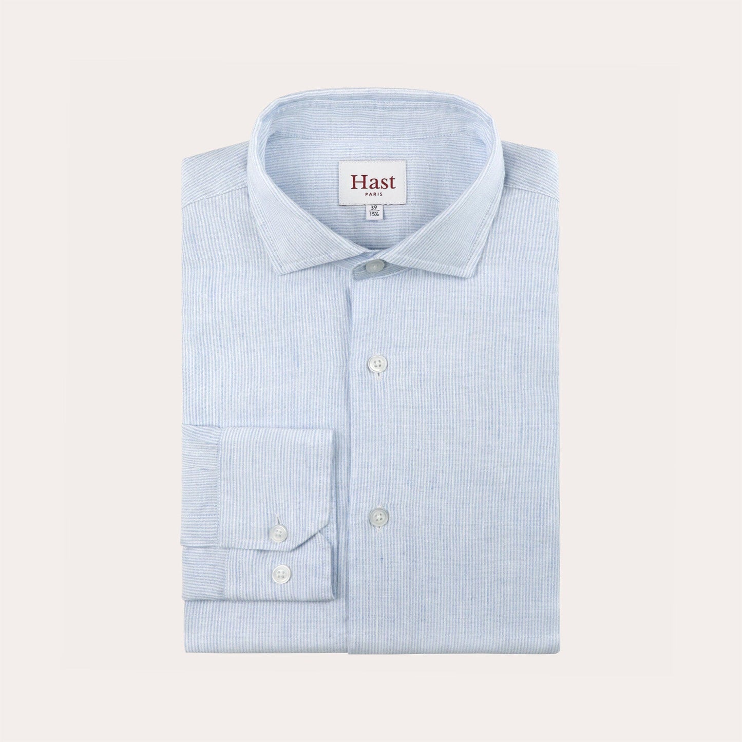 Chemise en coton et lin à micro-rayures bleues