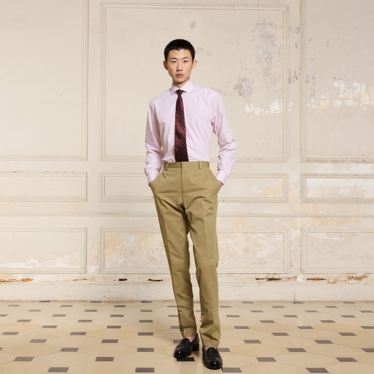 Burgundy micro-striped poplin shirt
