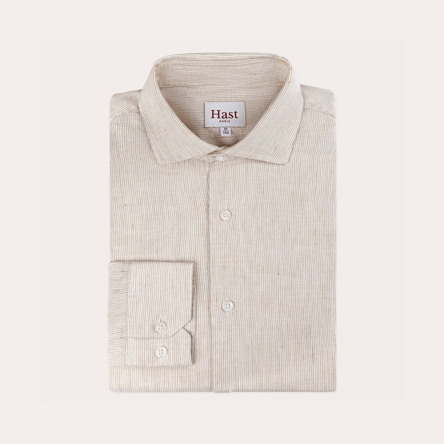 Chemise en coton et lin à rayures beiges
