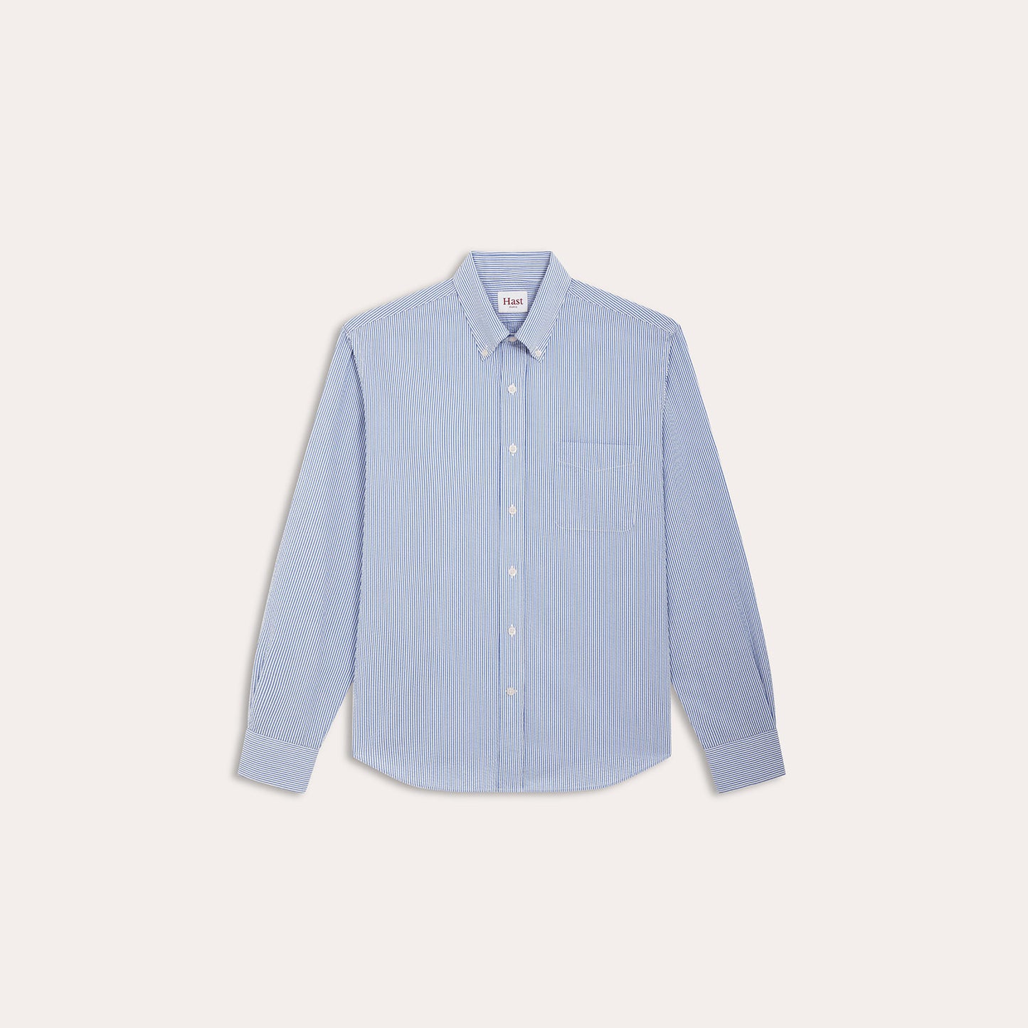 Blue striped cotton seersucker shirt