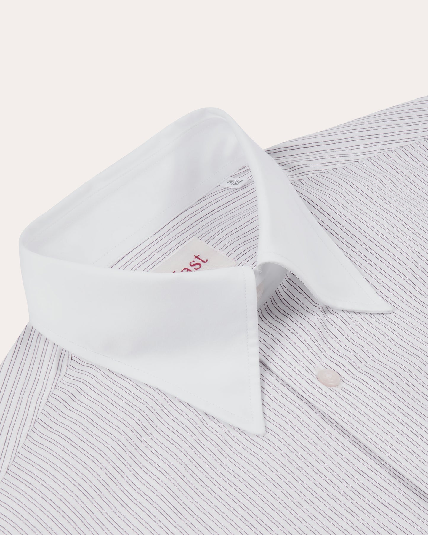 Formal shirt in white and burgundy striped cotton with white collar