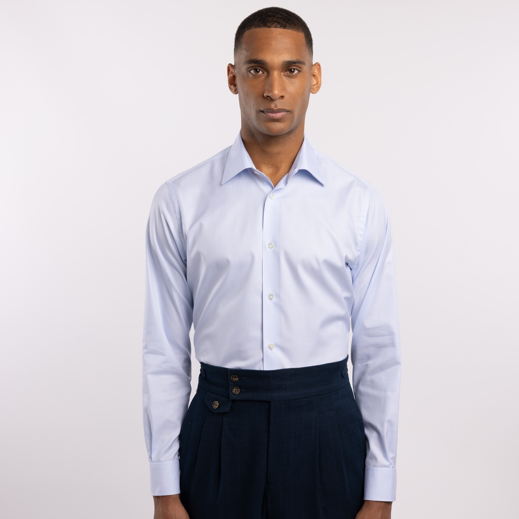 Thomas Mason premium shirt in light blue striped twill – Hast Paris