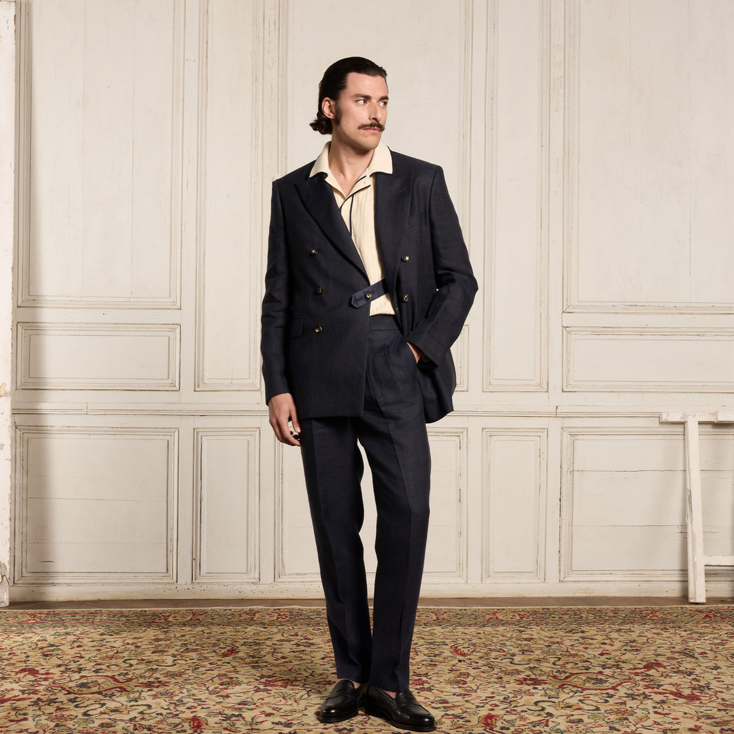 Navy linen double-breasted jacket