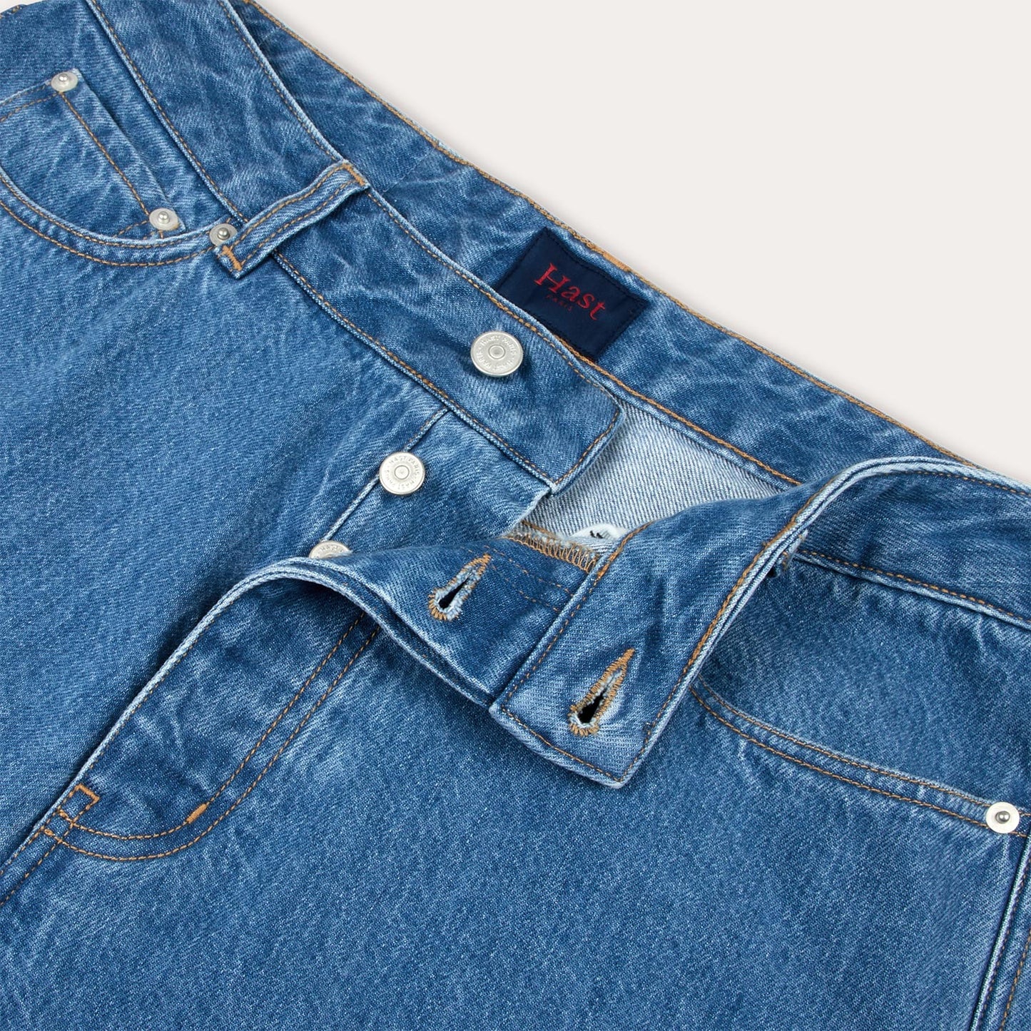 Jean droit bleu en coton italien