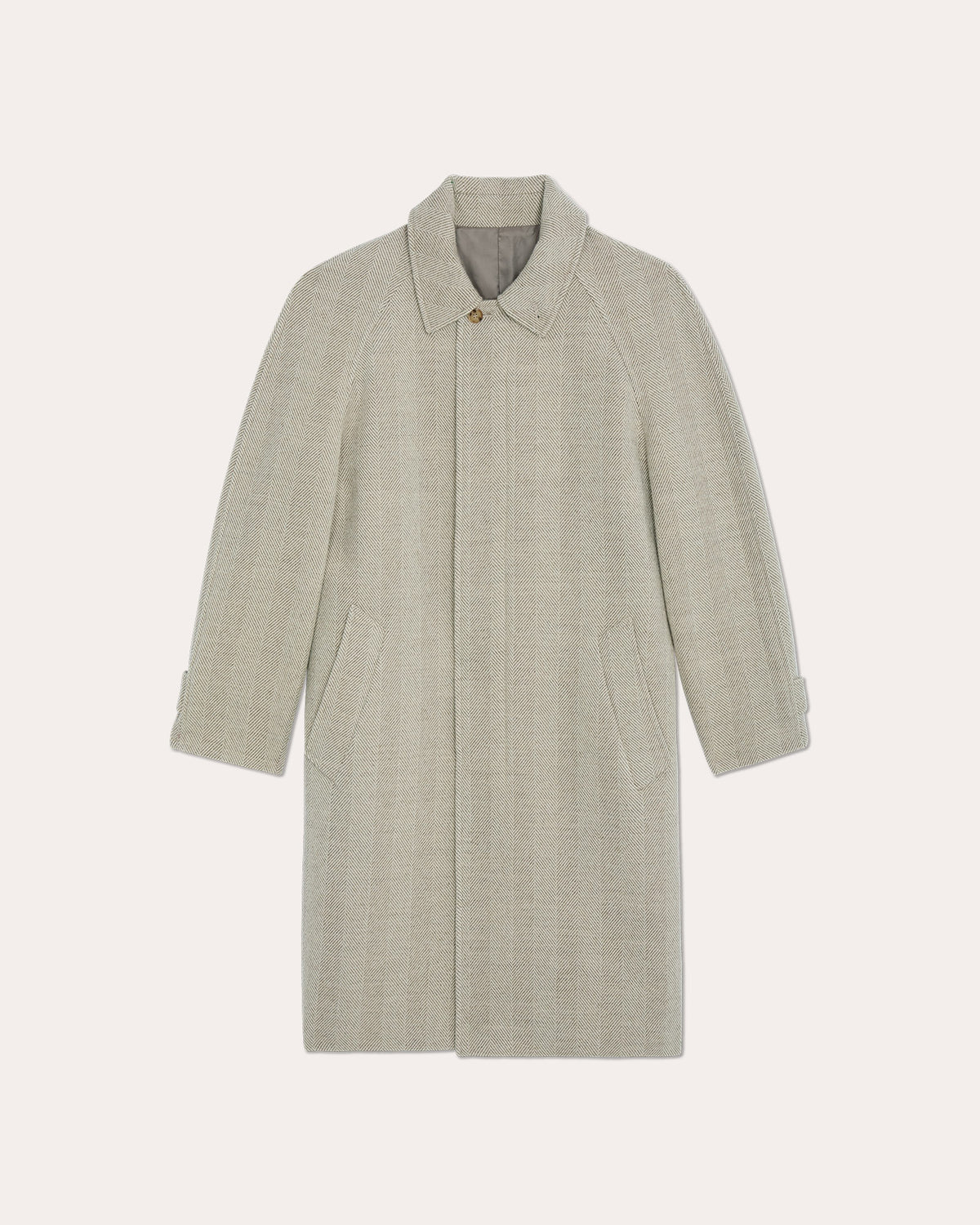 Ecru herringbone virgin wool Balmacaan coat