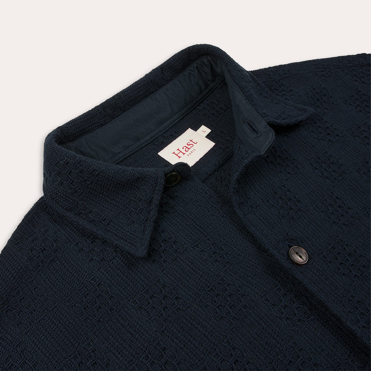 Navy short-sleeved shirt in textured English knit