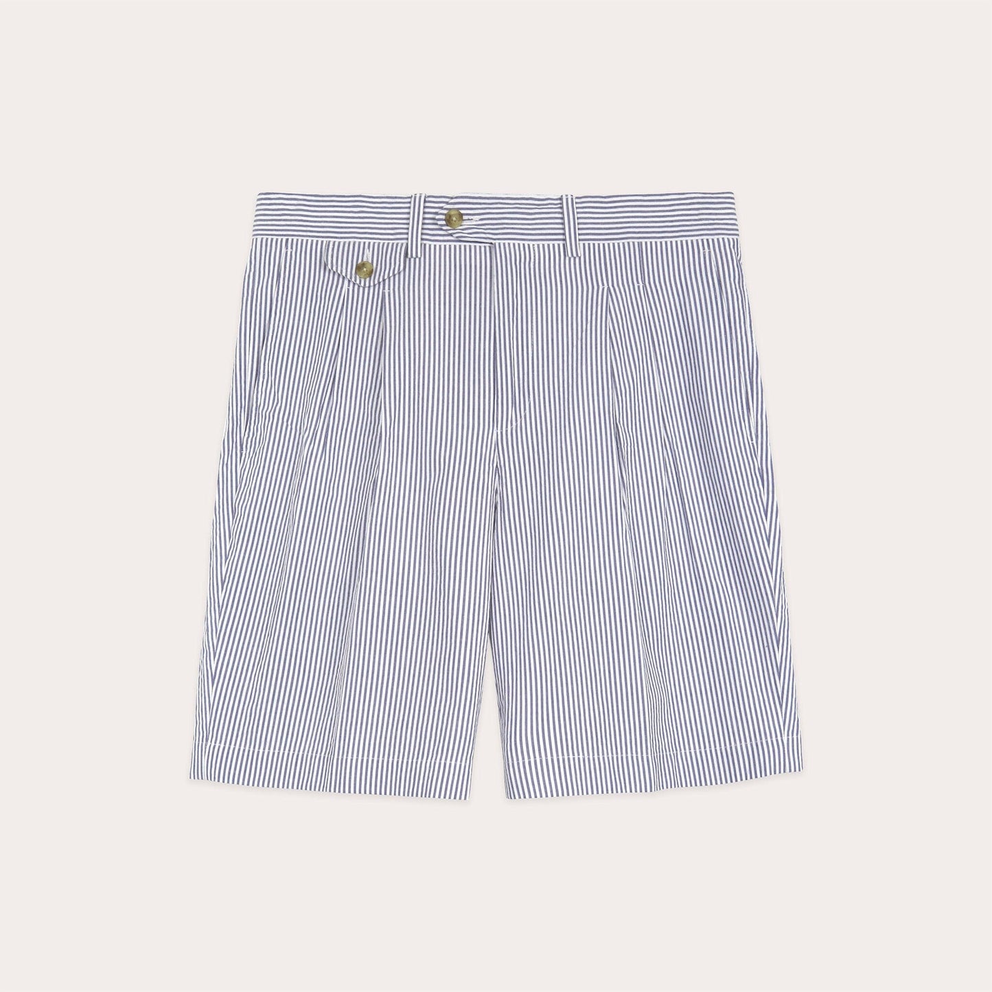 Short à double plis en seersucker à rayures bleues