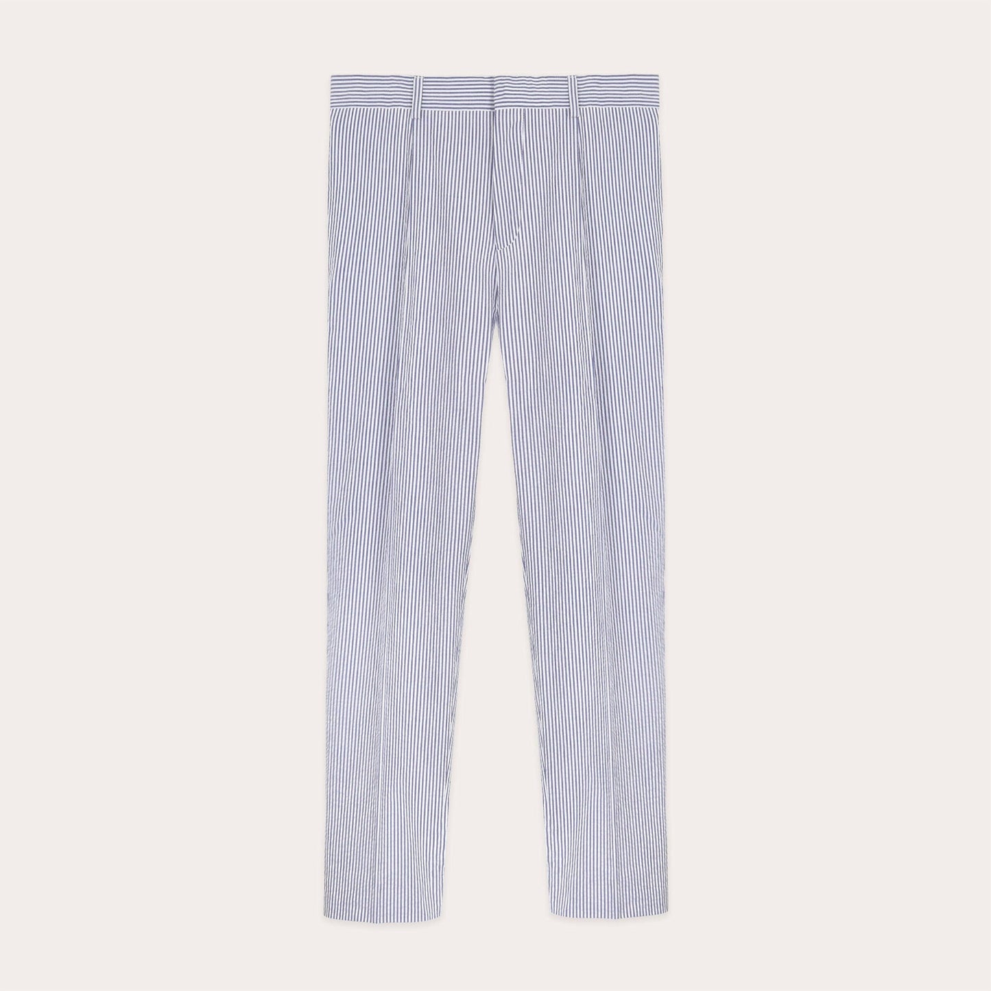 Pantalon à pince en seersucker à rayures bleues