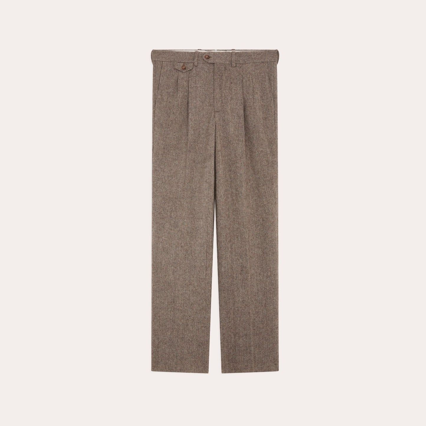Pantalon à double plis en laine à chevrons marron