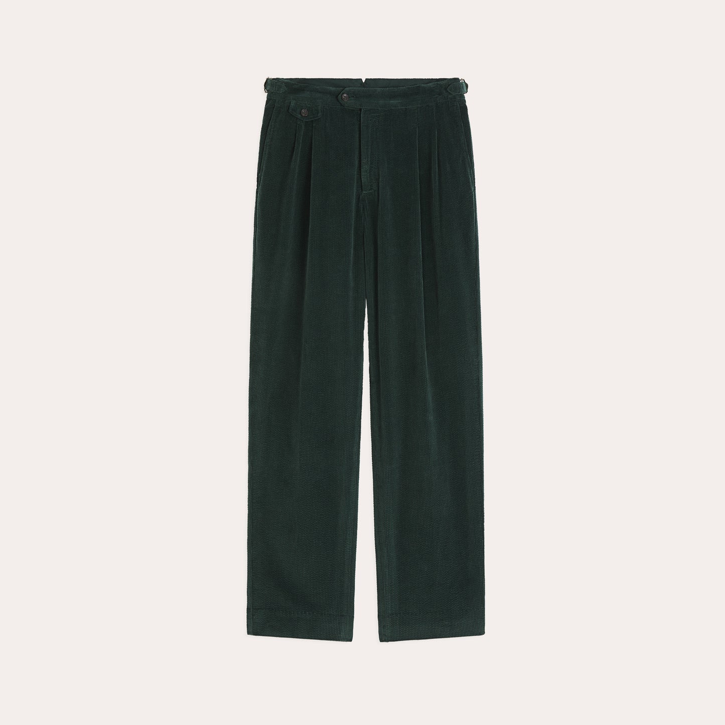 Pantalon à double plis en velours vert