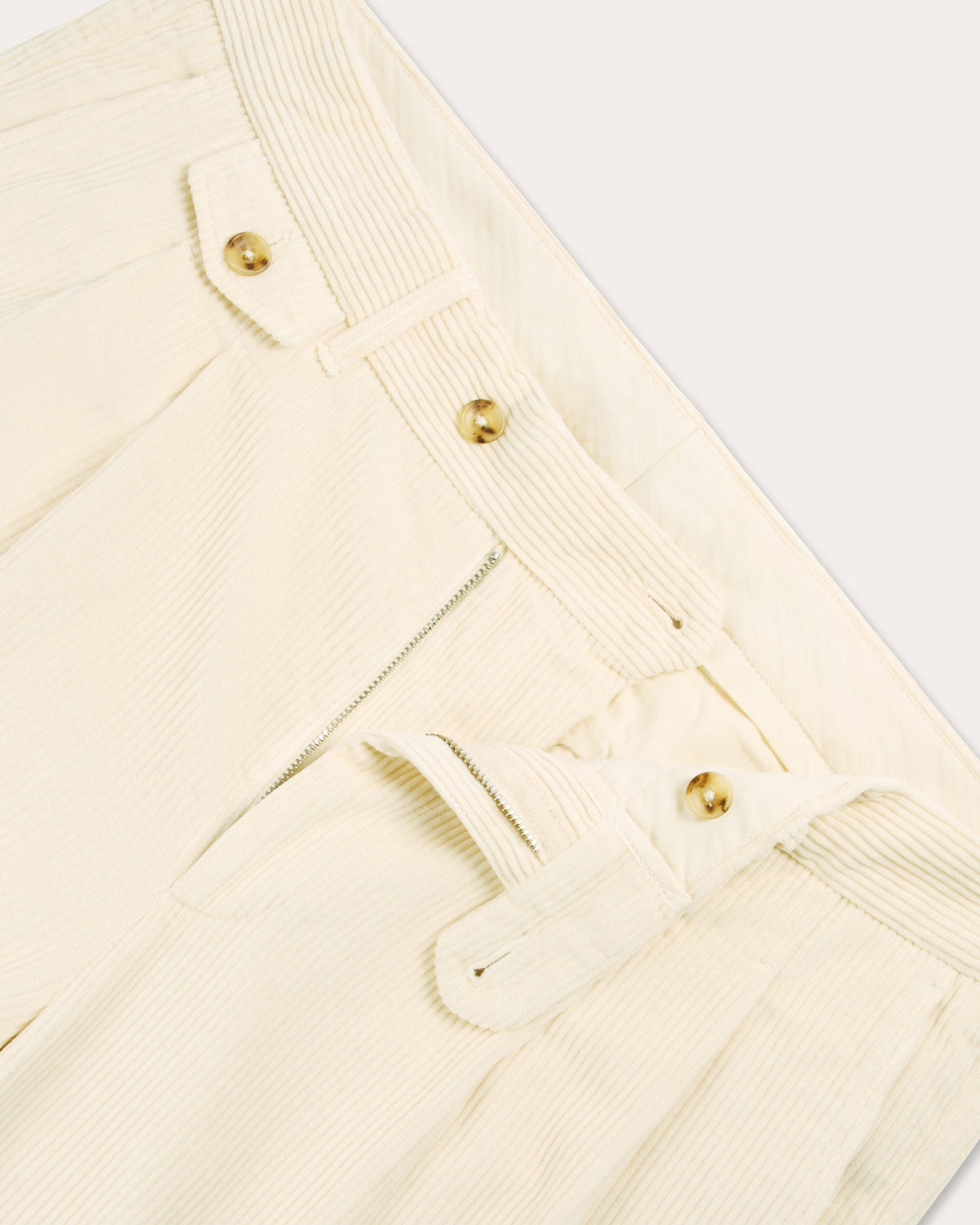 Ecru double-pleated corduroy pants