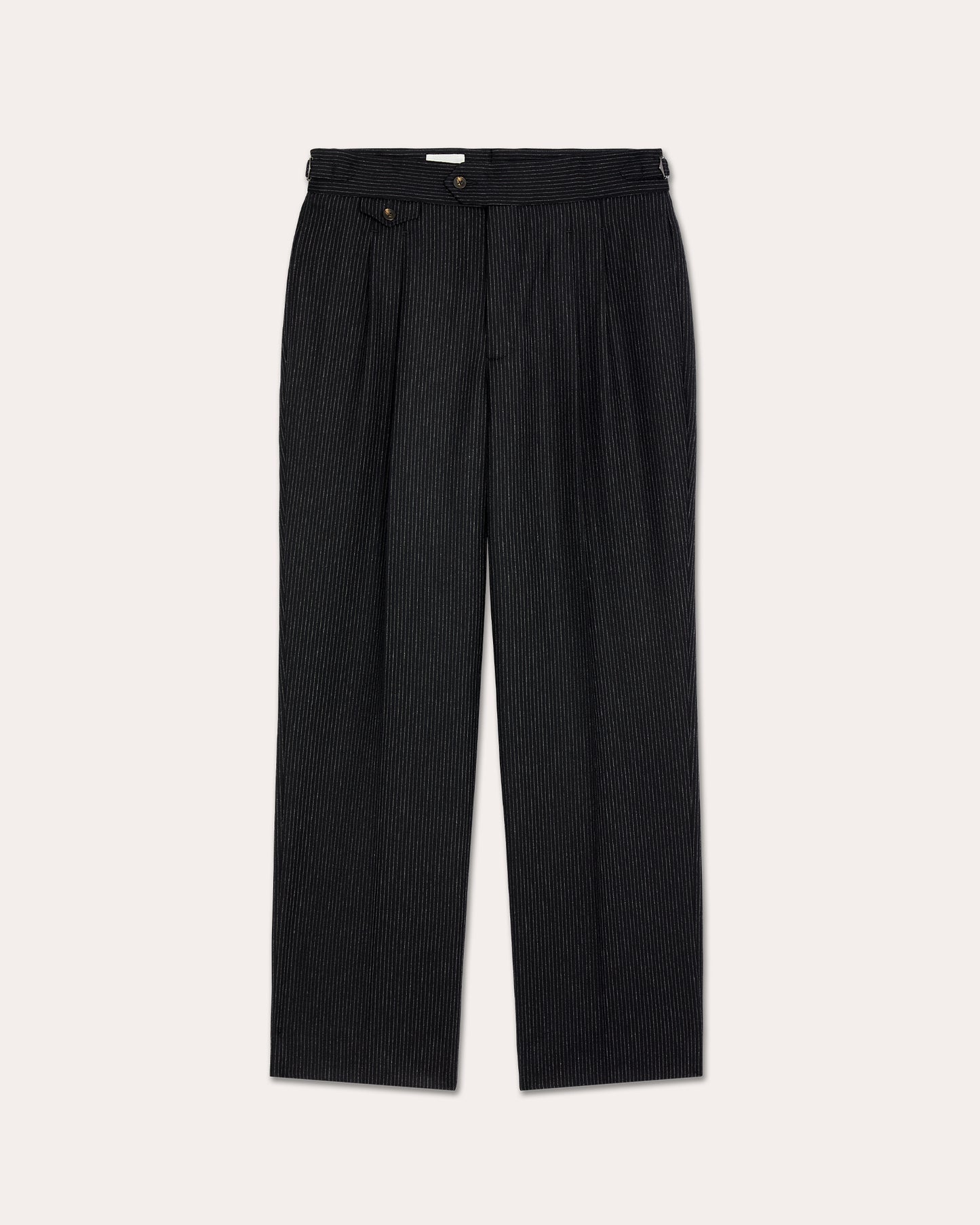 Pantalon à pinces en flanelle de laine marine à rayure