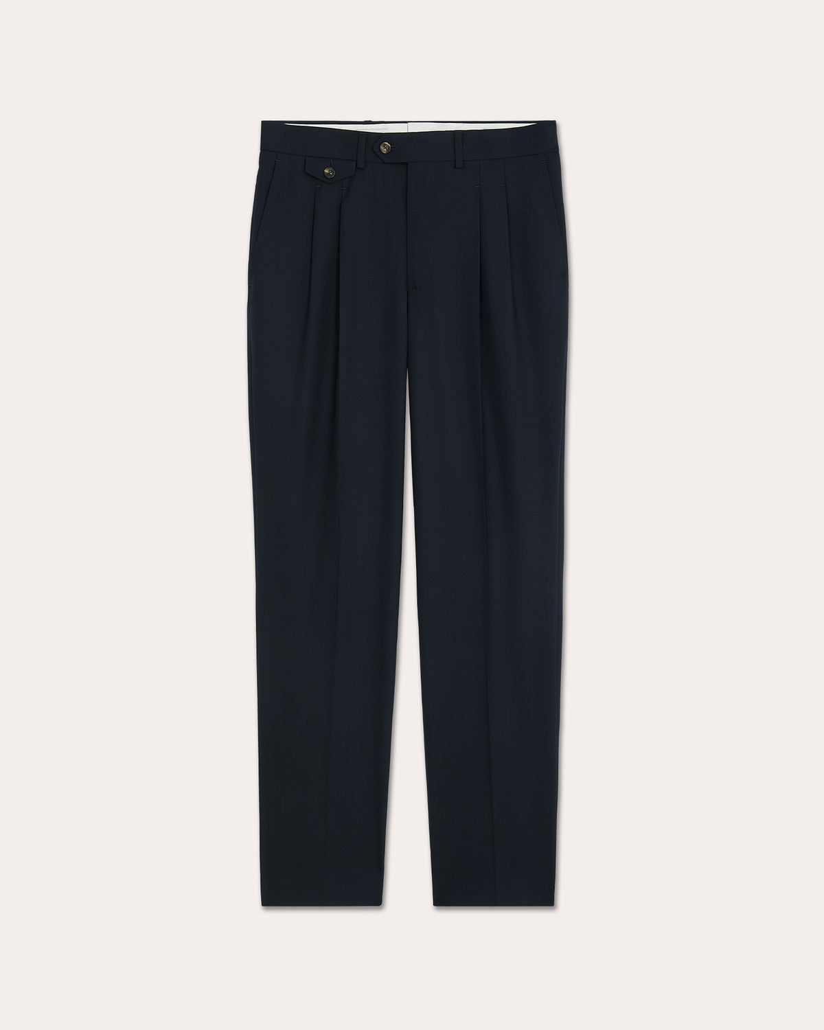 Navy wool formal suit, pleated trousers