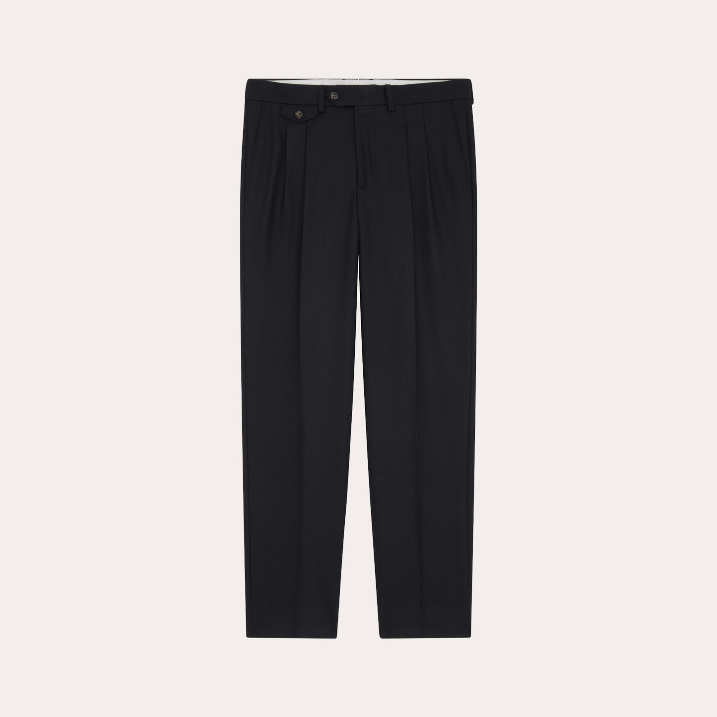 Pantalon à double plis en flanelle de laine marine