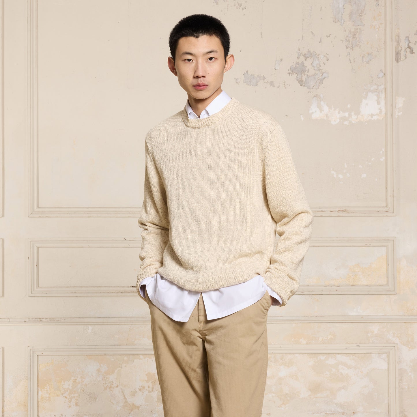 Ecru cotton and linen sweater