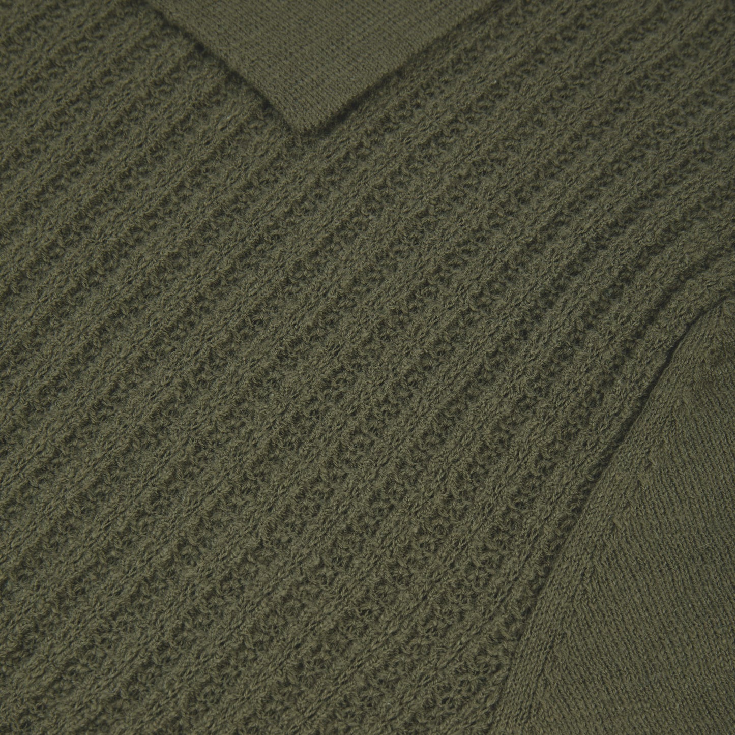 Khaki cotton and linen knit polo shirt