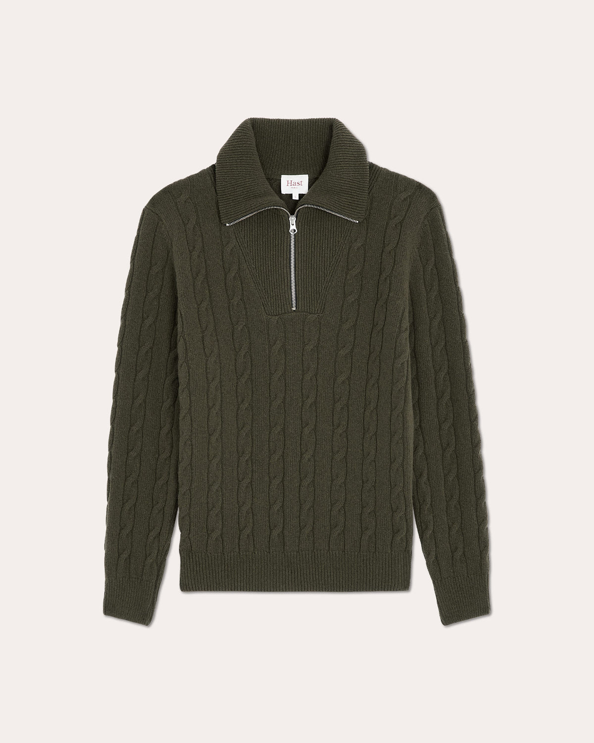 Pullover mit Troyerkragen aus extrafeiner Wolle in Khaki