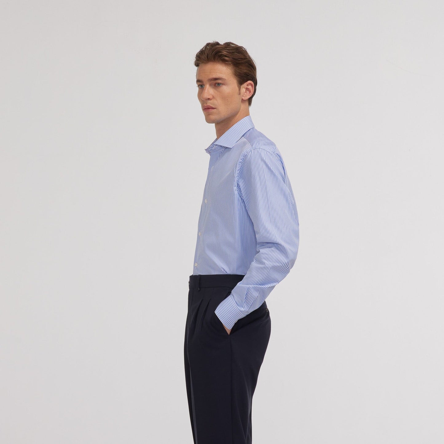 Chemise en dobby à rayures bleues