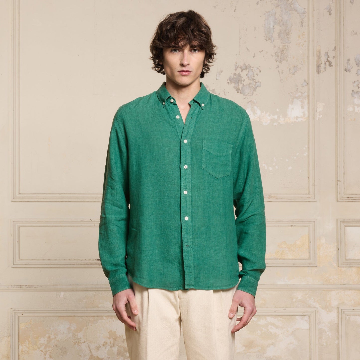 Chemise en lin vert émeraude