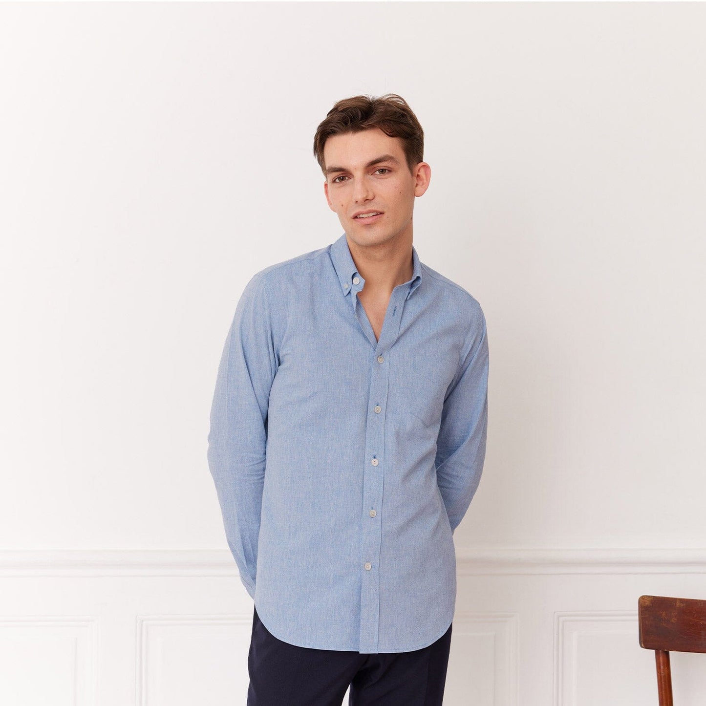 Chemise en coton et lin bleue