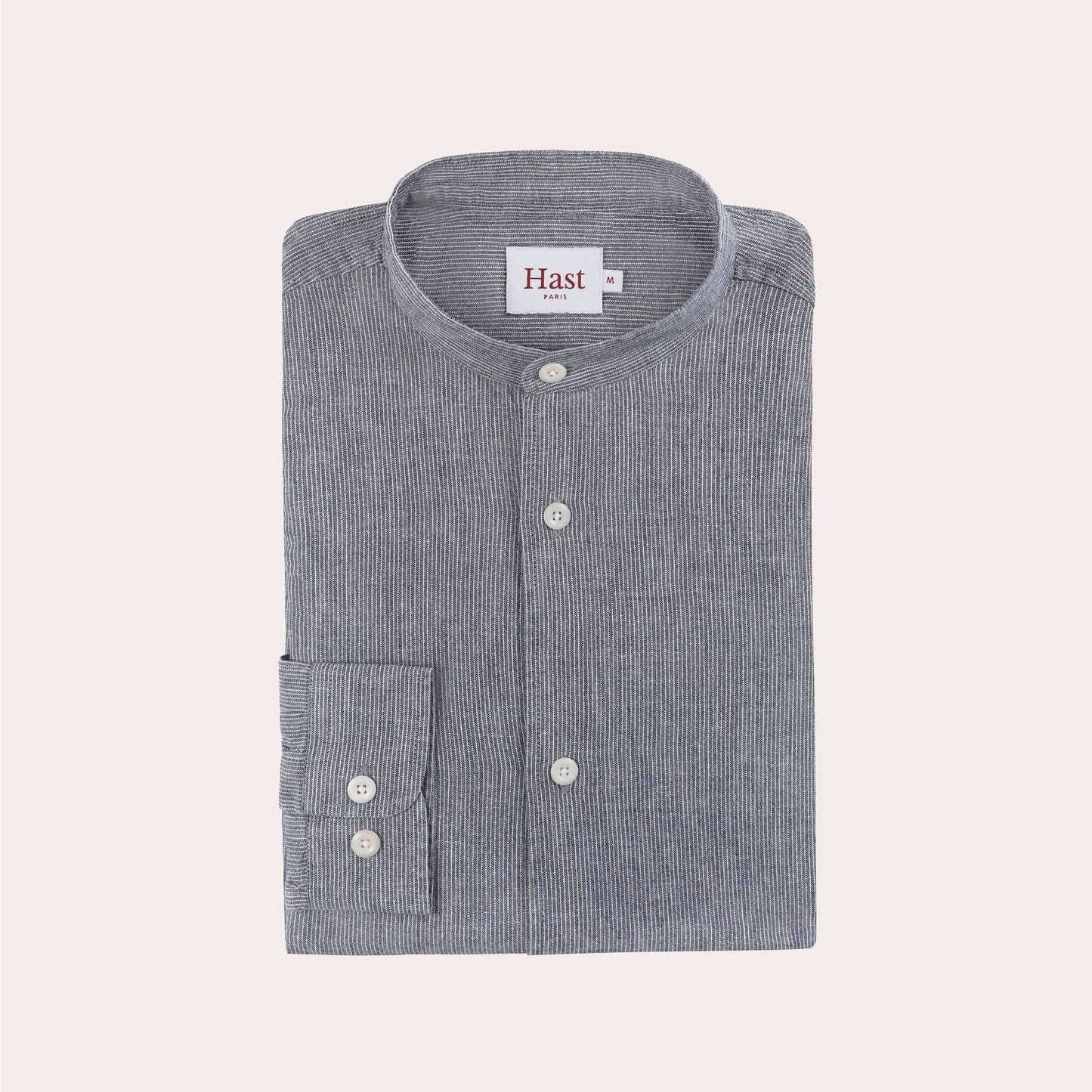 Chemise en coton et lin à fines rayures bleues