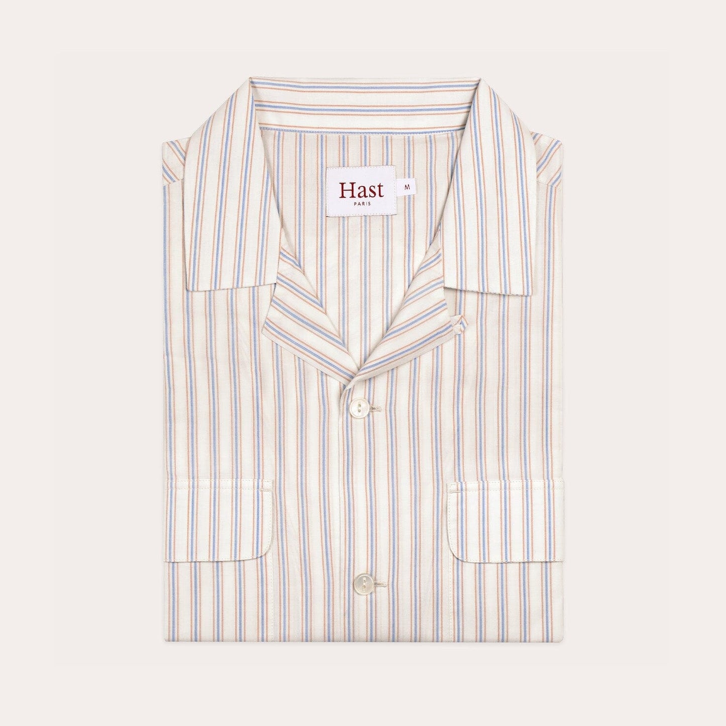 Chemise à manches courtes à rayures beiges