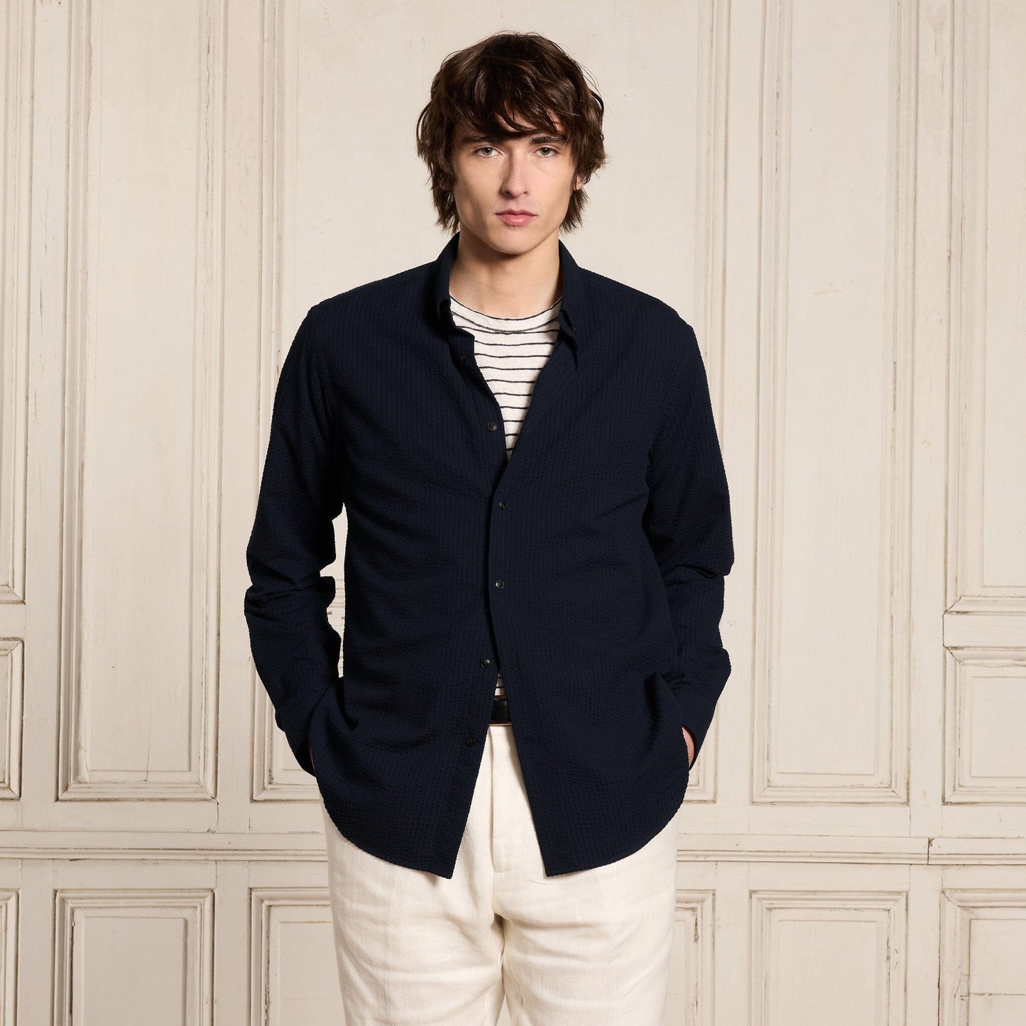Chemise en seersucker marine