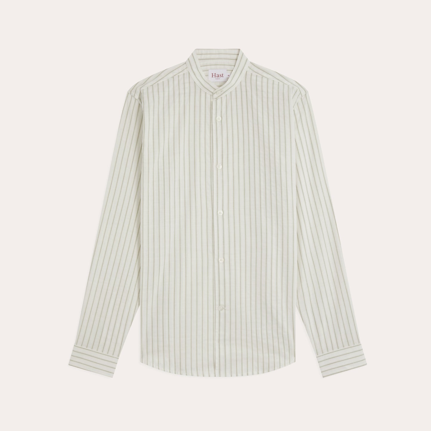 Chemise en coton écrue à rayures vertes