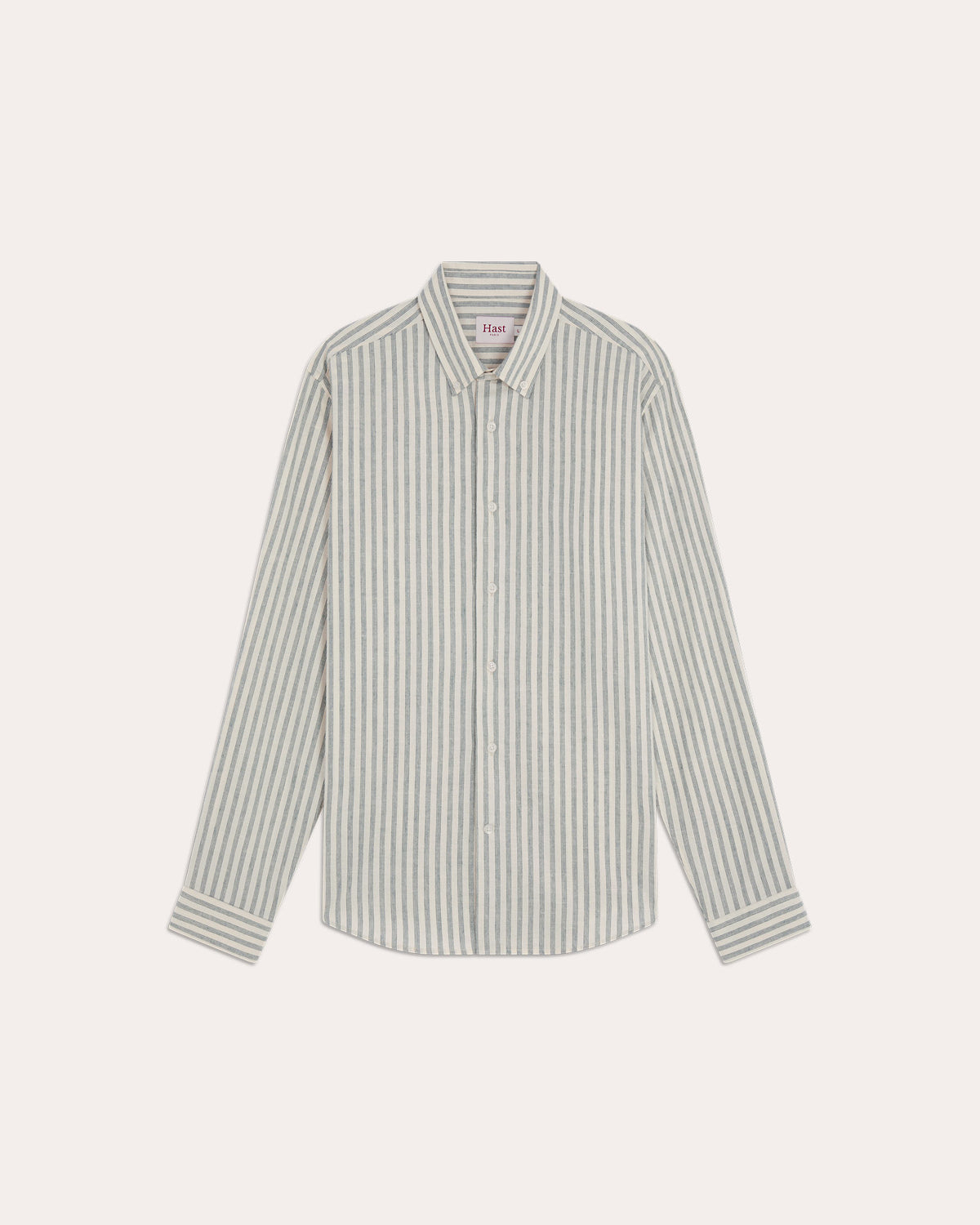 Chemise en flanelle de coton et lin écrue à rayures vertes