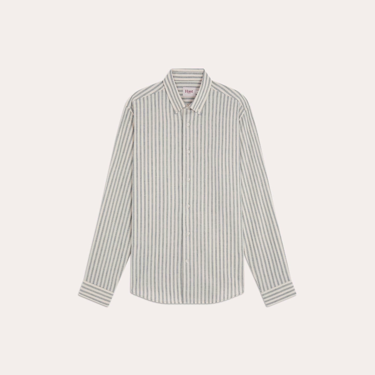Chemise en flanelle de coton et lin écrue à rayures vertes