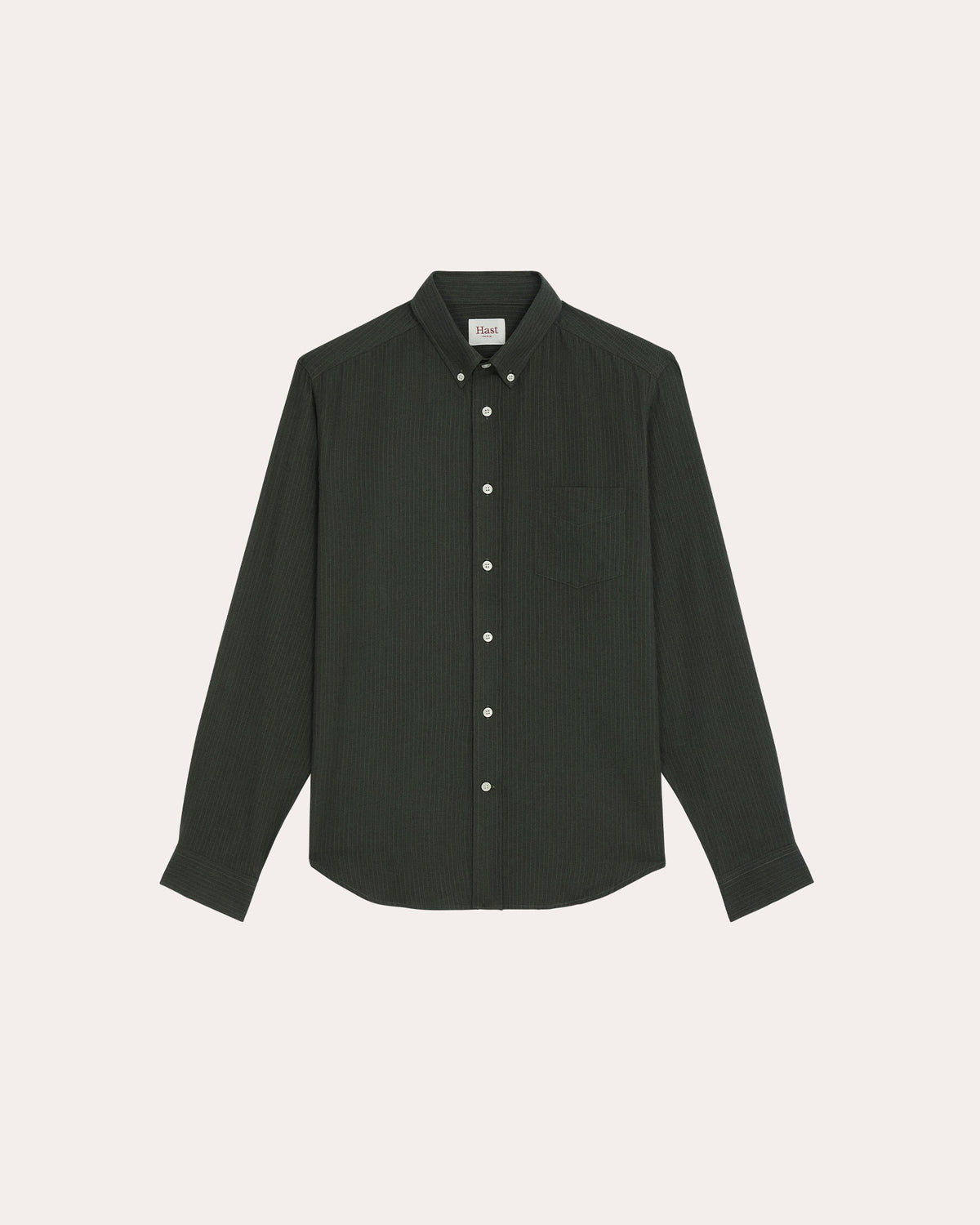 Green striped cotton and wool flannel shirt