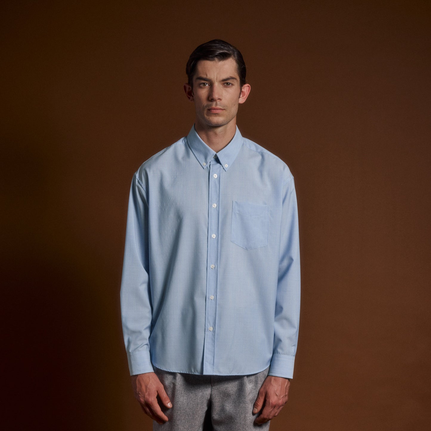 Casual blue wool shirt with thin stripes