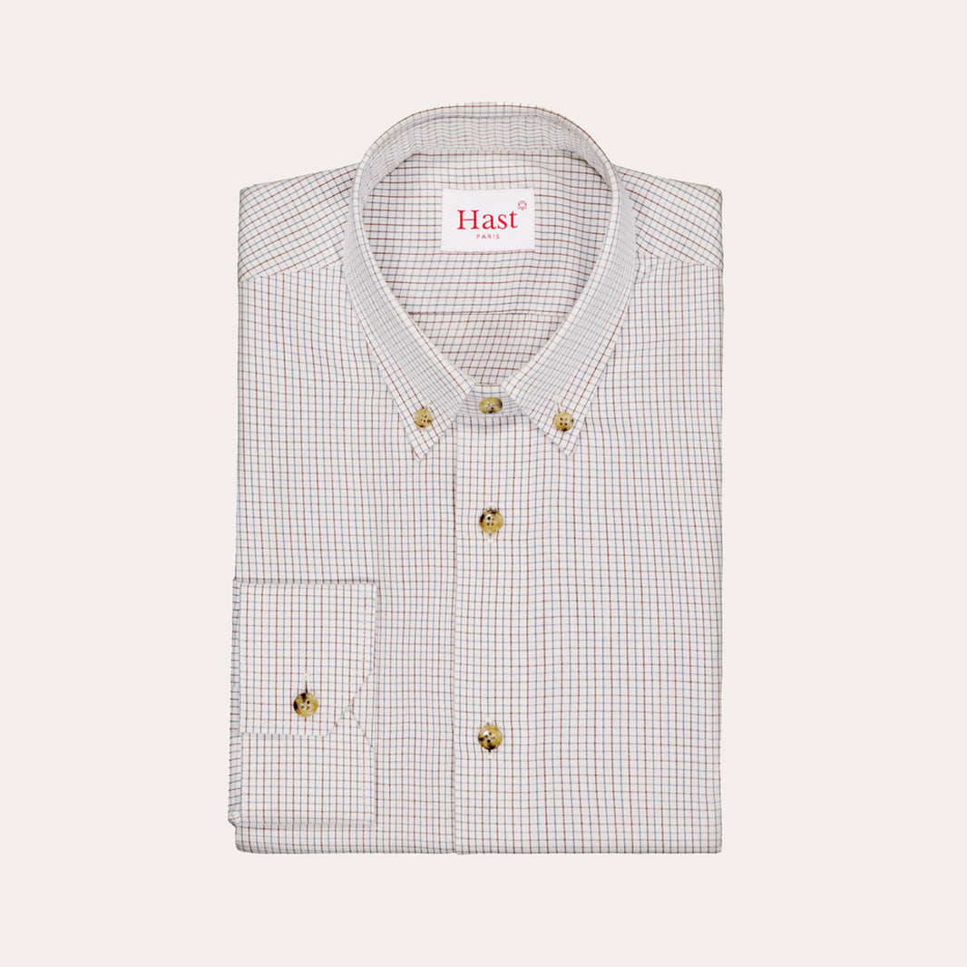 Beige cotton and merino wool fitted shirt