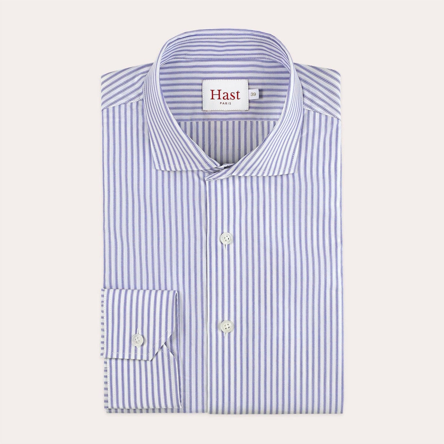 Chemise cintrée en popeline blanche à rayures bleues