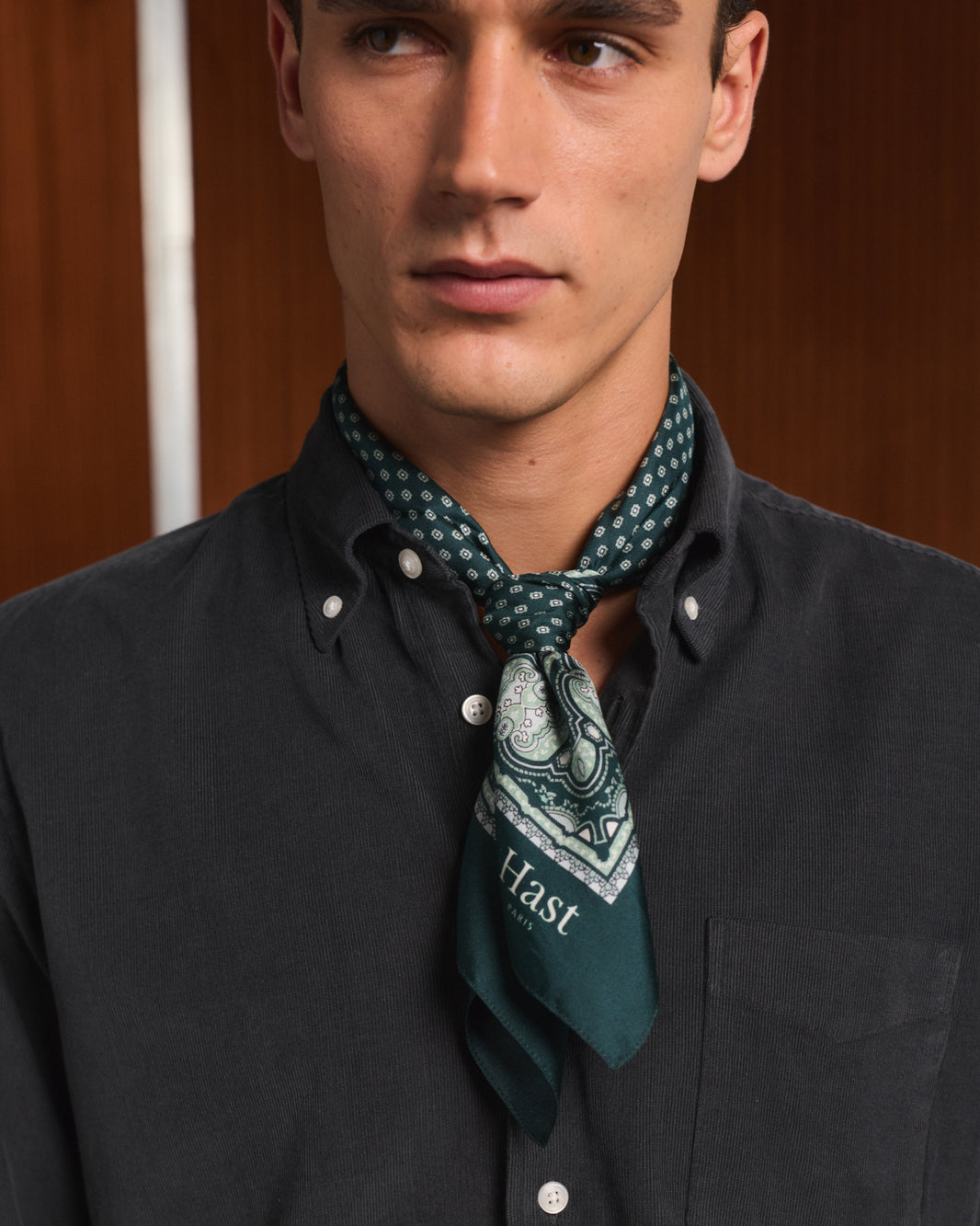Green patterned silk scarf
