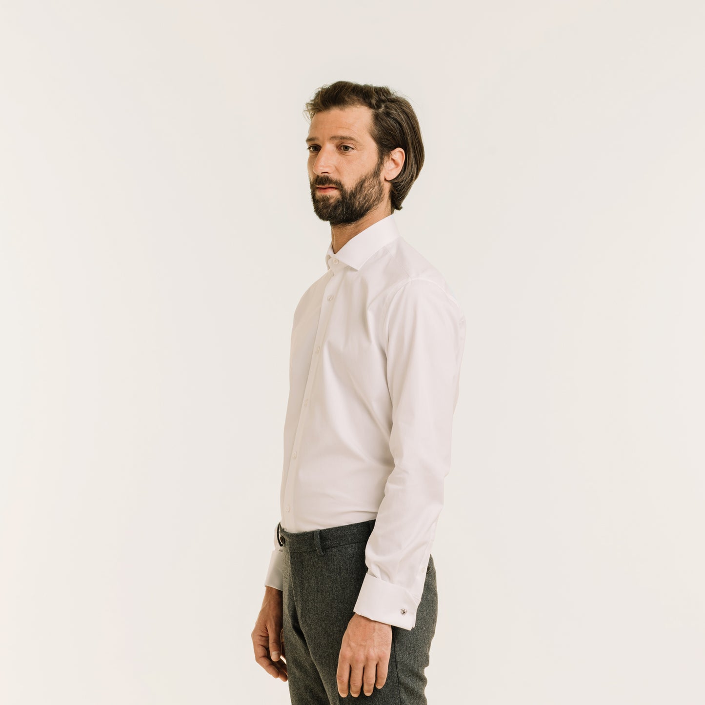 White double-twisted Oxford shirt with French cuffs