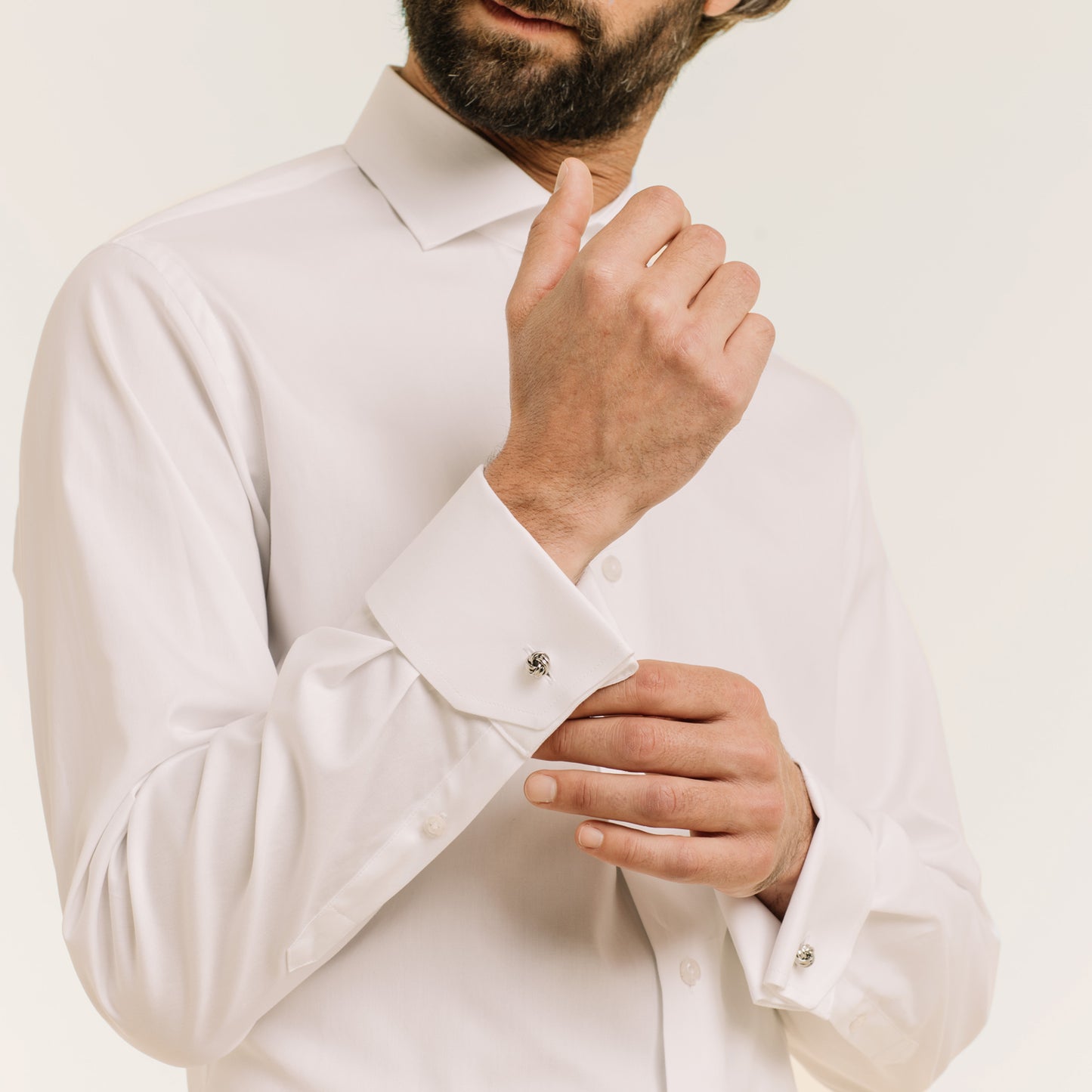 Fitted white double-twisted Oxford shirt with French cuffs