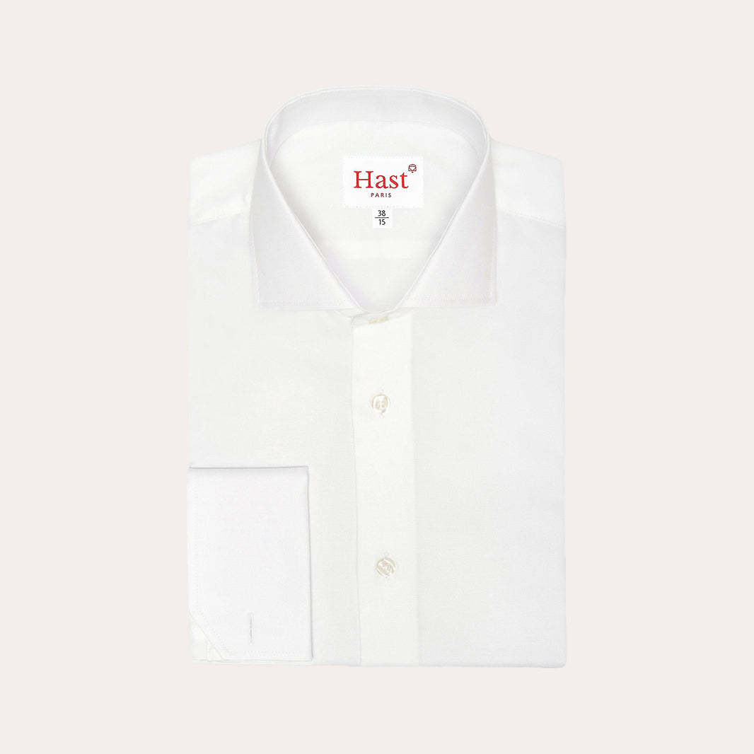 Fitted white double-twisted Oxford shirt with French cuffs