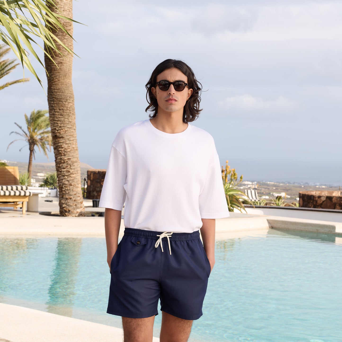 Textured navy swimsuit