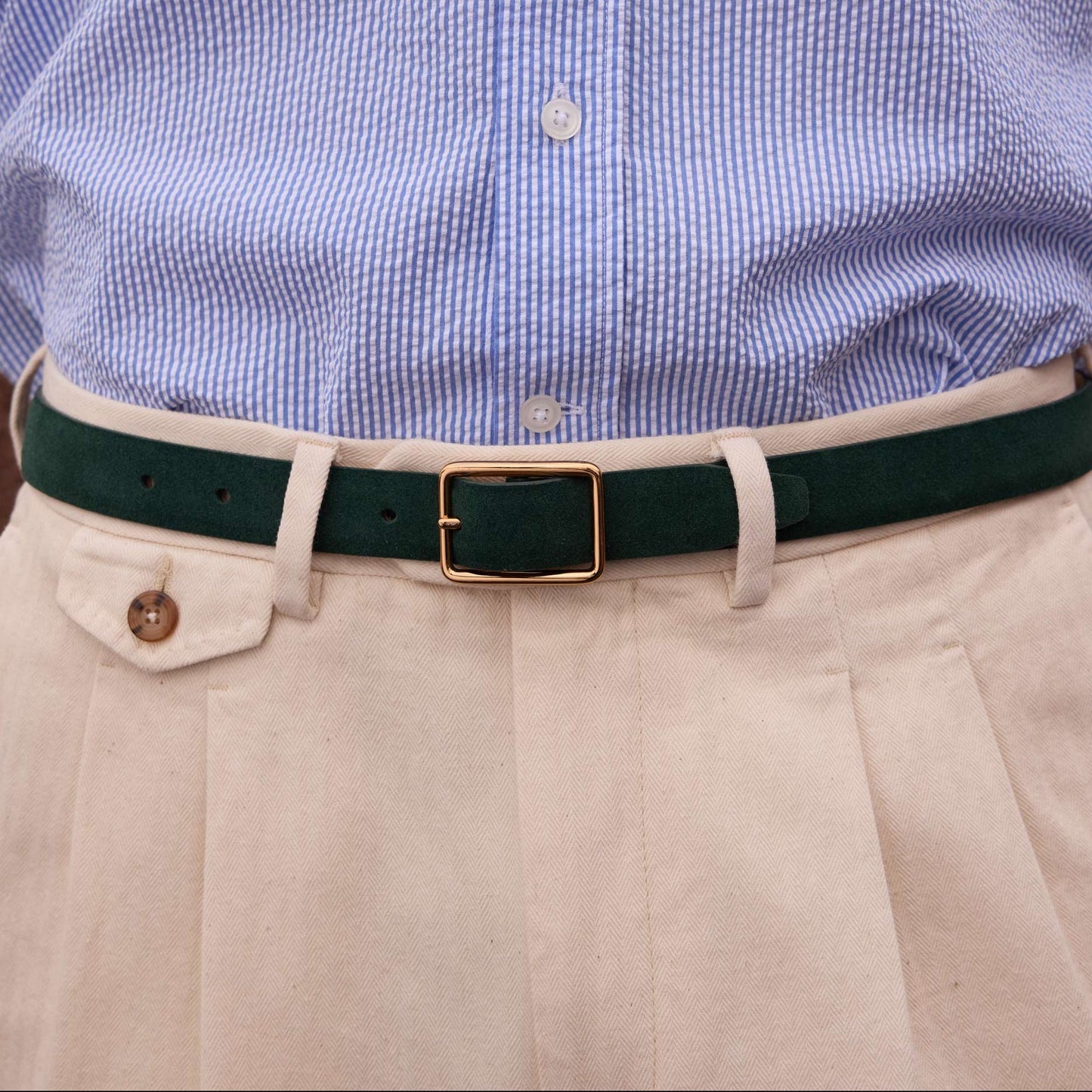Green suede leather belt