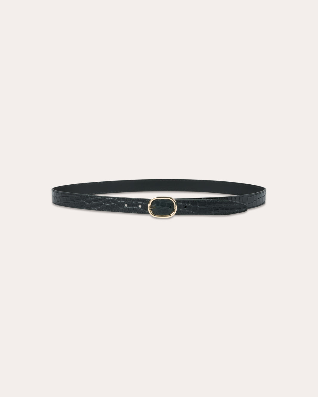 Ceinture en cuir noir embossée crocodile