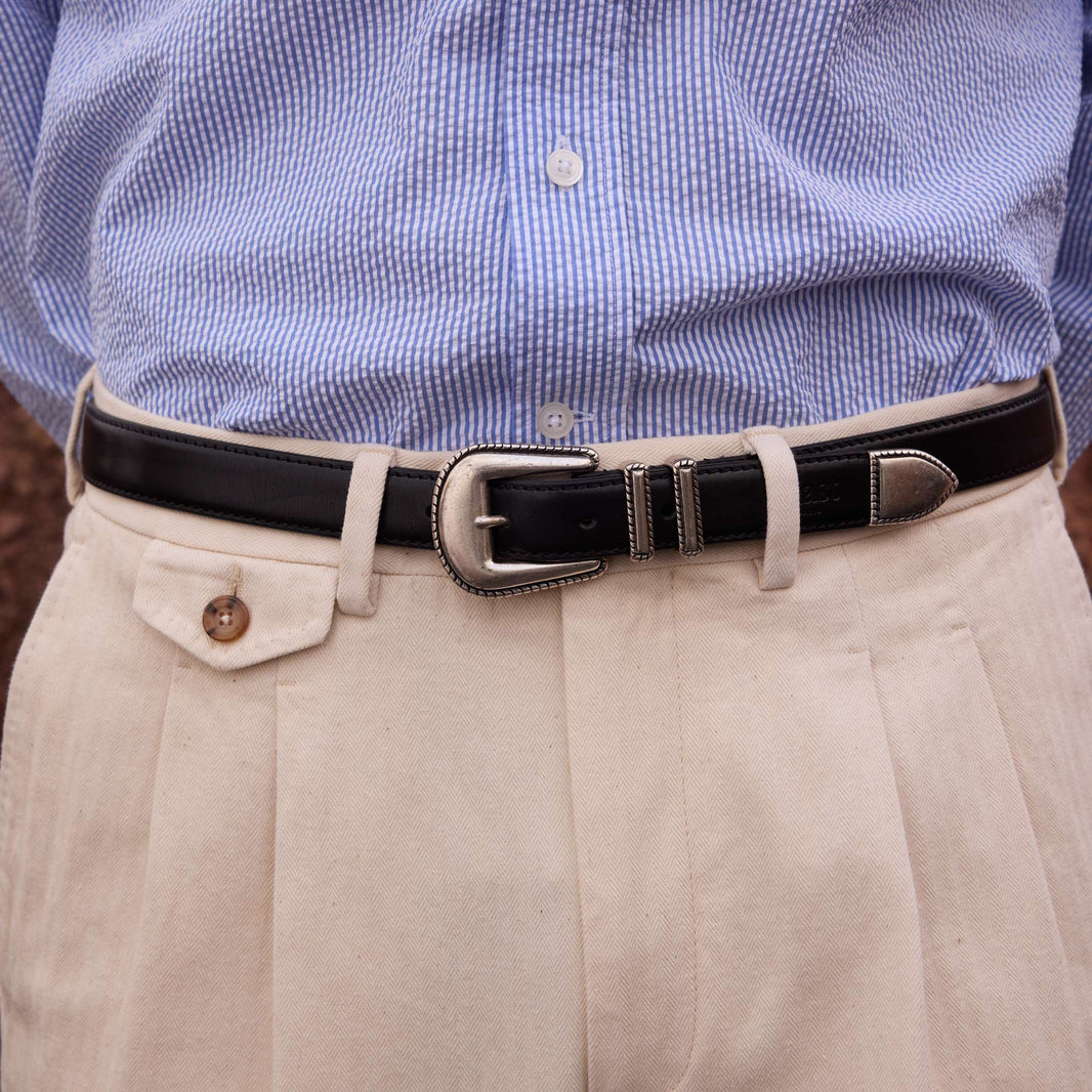 Ceinture western en cuir noir